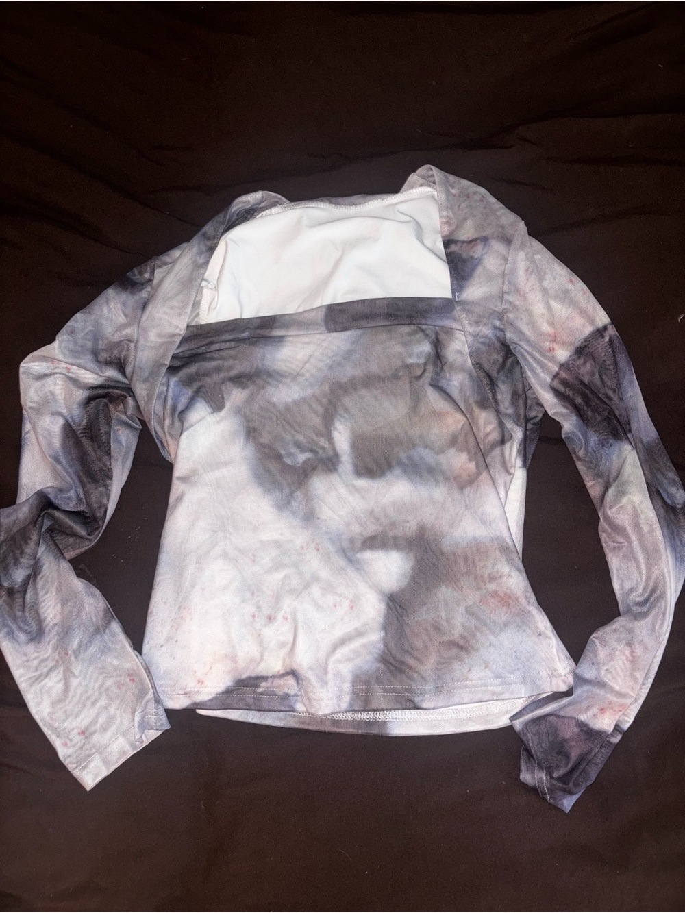 SHEIN White and Gray Tie-Dye Long Sleeve Top